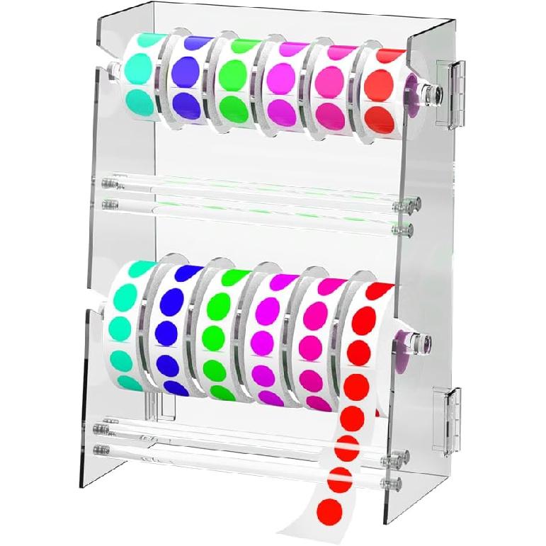 Double-Layer Acrylic Roll Sticker Dispenser - Adjustable Label Holder Tape Organizer for Office School Home Desktop Storage