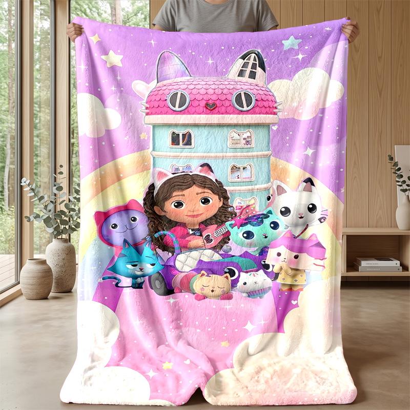 Gabby’s Dollhouse Cozy Flannel Blanket, Comfortable Warm Throw Blanket for Bedroom Sofa Home Use