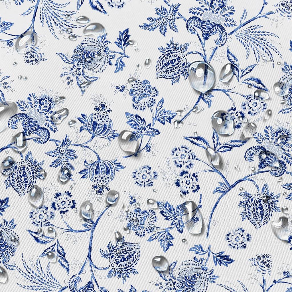 Yighty Round Tablecloth 60x60 Inch, Waterproof Wrinkle Resistant Durable Polyester Table Cover Blue Floral Tablecloth for Indoor and Outdoor, Holiday