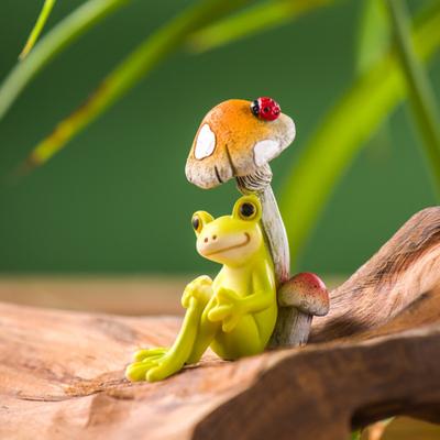 Cartoon Frog Figurine Resin Mushroom Reading Lying Guitar Frog Statue Sculpture Indoor Outdoor Garden Flower Pot Decoration Ornament