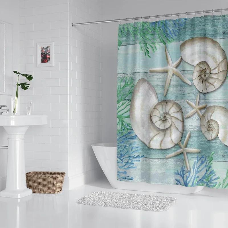 Ocean octopus, seahorse, starfish waterproof fabric household shower curtain accessories shower curtain marine shower curtain