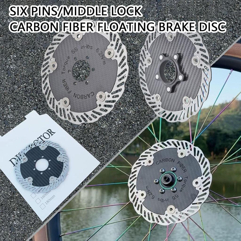 140mm/160mm Bike Carbon Fiber Disc Brake Rotor Six-Bol/ Center Lock Cycling Brake Rotor Mountain Road Bicycle Floating Brake Pad