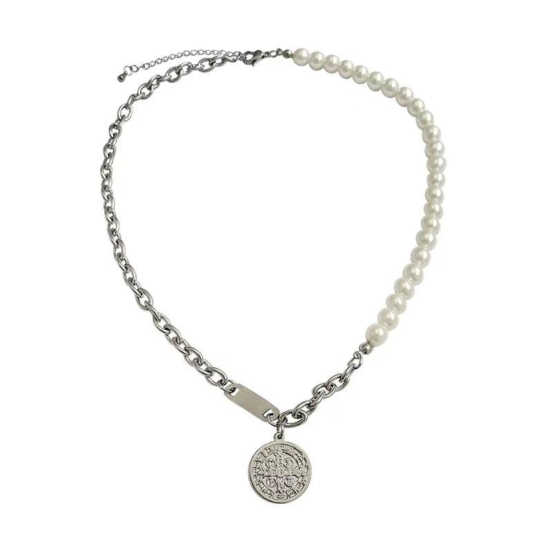 

Жемчужное ожерелье Ins, женское хип-хоп, ретро, ​​круглый брендовый кулон, индивидуальная ниша, элитная модная крутая цепочка на ключицу