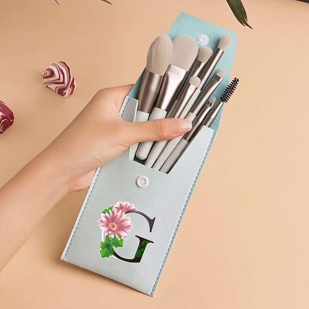 8pcs Travel Makeup Brush Case Kit Travel and Daily Use Beauty Set Blending Beauty Tool Bag Flower Color 26 Letters Pattern