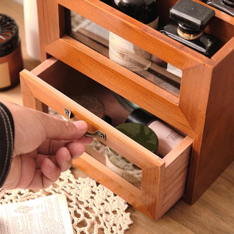 Retro simple style makeup brush storage desktop remote control box Desk storage shelf desktop storage box