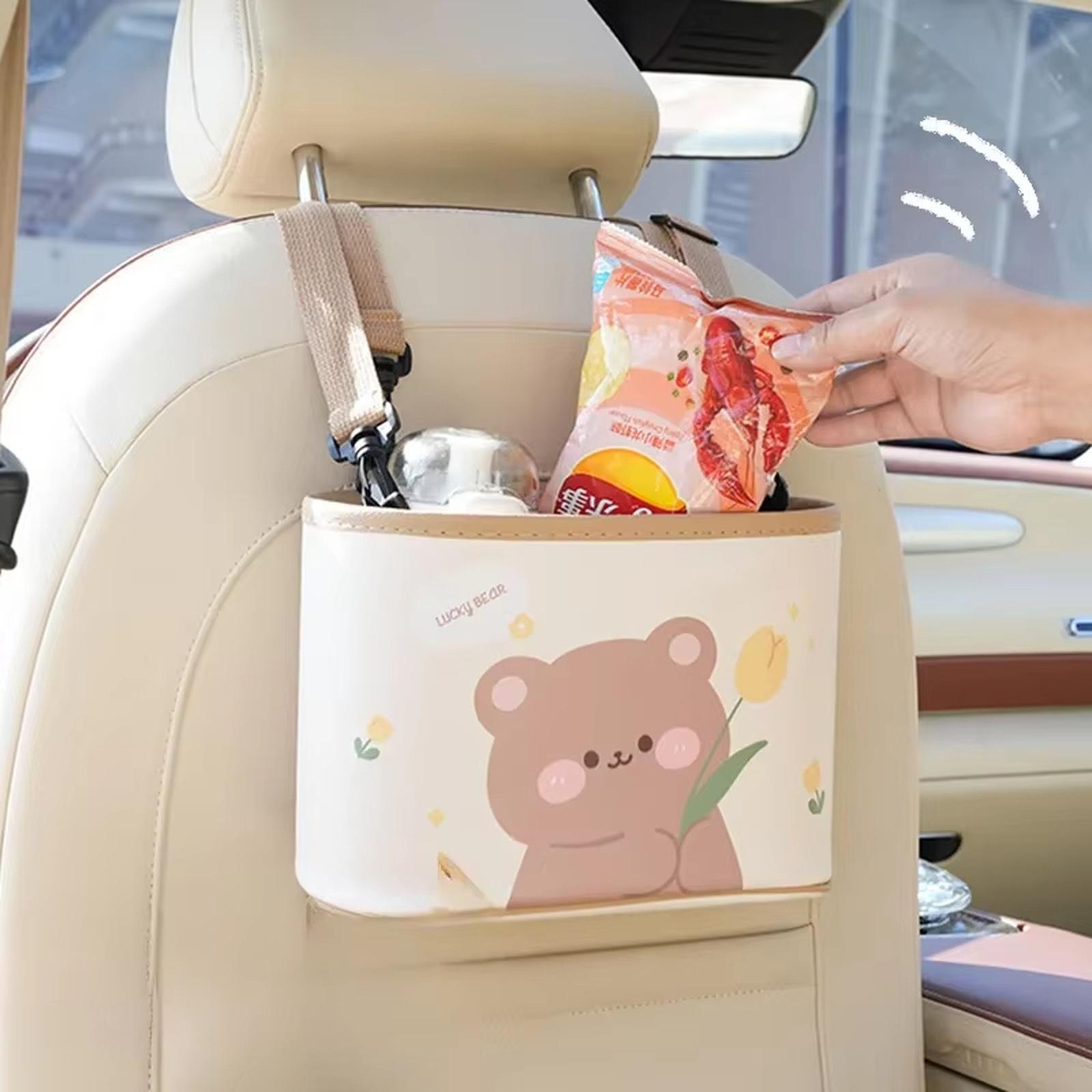 

Cartoon bear car trash can leather printing car storage bucket hanging multi-functional car storage box One Size