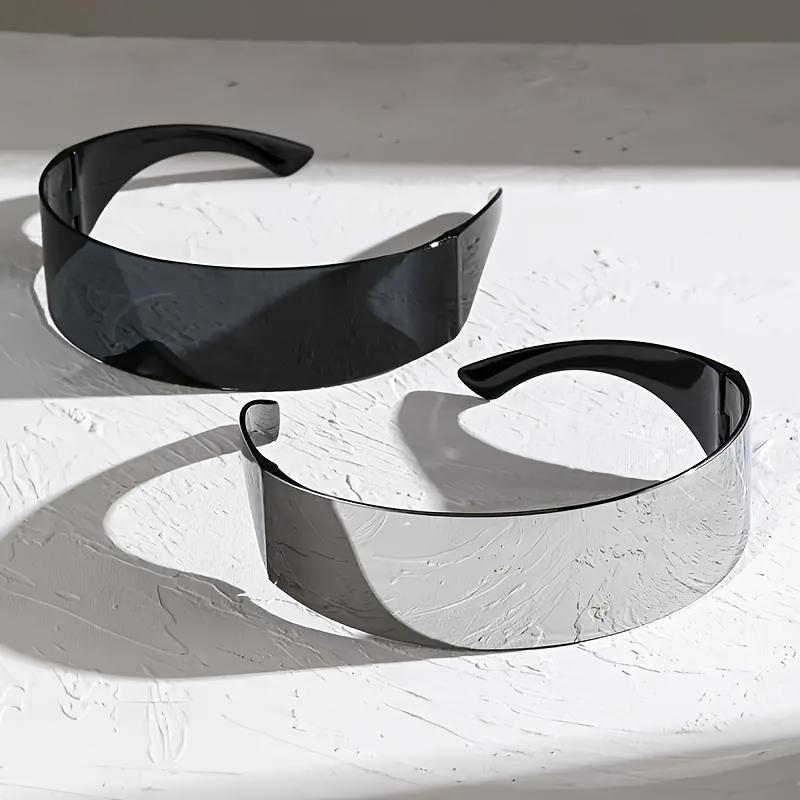 Niepolaryzowane 2 szt. futurystycznych bezramkowych fajnych okularów modowych, okulary dekoracyjne Cyberpunk Y2k, odpowiednie dla mężczyzn i kobiet, rekwizyty do zdjęć,