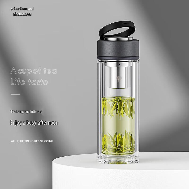 WANXIANG Double-Layer Glass Water Bottle with Tea Infuser