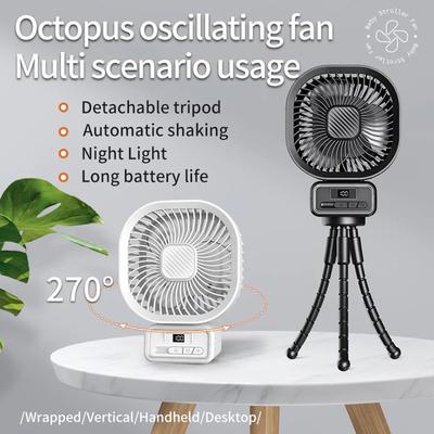 2024 New Octopus Fan 5000mAh Rechargeable 270 Oscillating Fan Portable Air Cooler with Night Light Mini Air Conditioner Fan