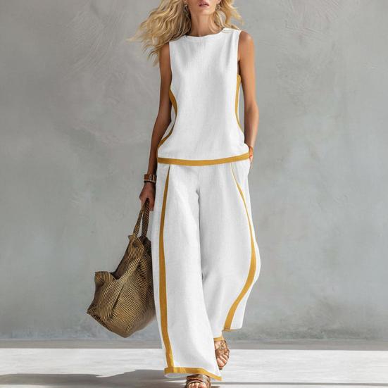Women's 2 Piece Lounge Sets Sleeveless Crew Neck Top And Wide Leg Pants Outfit Summer Travel Vacatio Matching Sets