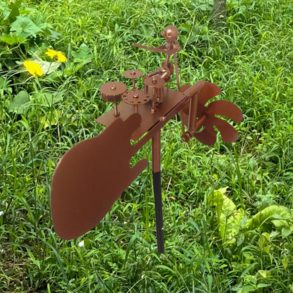 1-3pcs Metal Wind Spinner Metal Drummer Windmill Statue Rock Percussionist Music Art Statue for Yard Art Lawn Garden Decor
