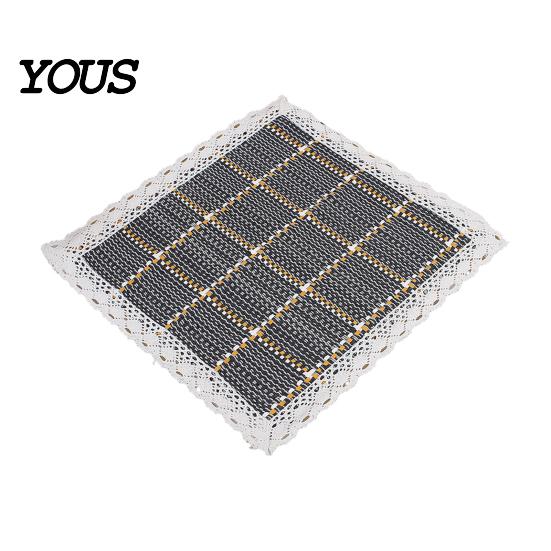 Breathable Office Chair Mat Cotton Linen Pad with Ties, Square Summer Seat Lace Decorative Trim, 15.75" x Washable for Dining Rattan