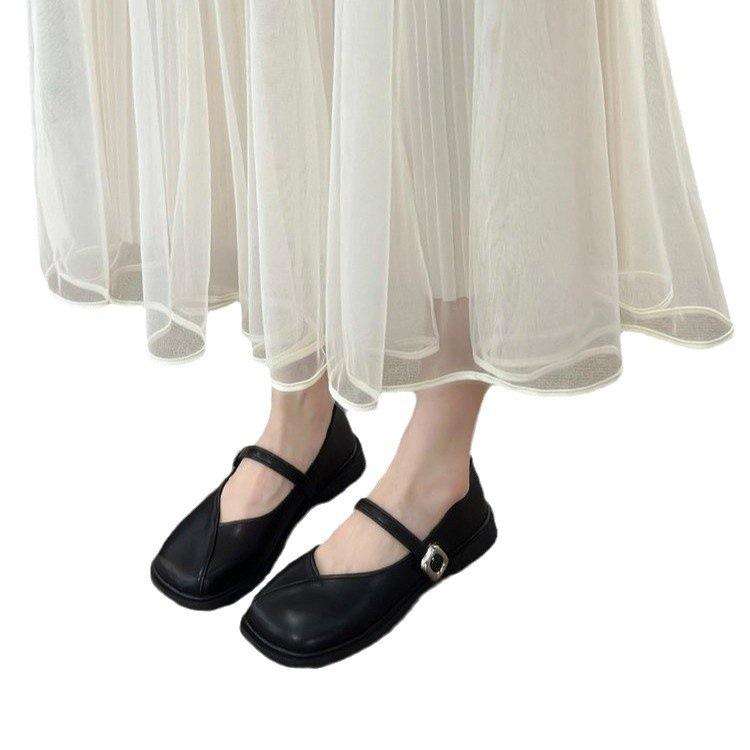 French Small Leather Shoes Women's 2025 New Autumn with Skirt Mary Jane Women's Shoes Evening Flat-bottomed Love Shallow Mouth Single Shoes