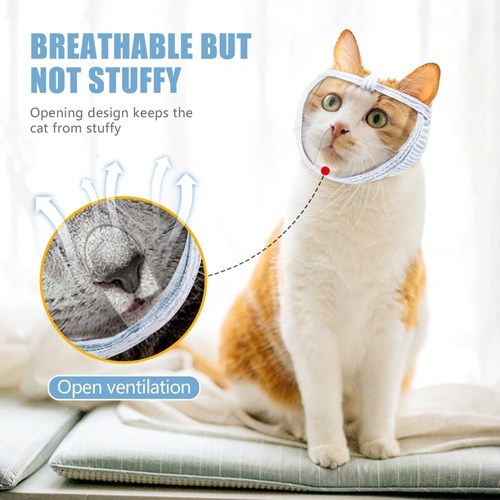 Cat Muzzle, Breathable Cat Face Cover Transparent Anti Bite Face Protection for Nail Trimming Bathing