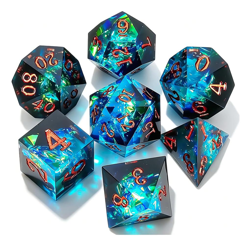 Sharp‑Edge Resin Dice Set, 7 Pcs Polyhedral DND Dice for Tabletop Role‑Playing Board Games