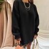 Women Sweater Three-Dimensional Tailoring Loose Fit Soft Knitted Sweater O-Neck Long Sleeve Ripped Holes Mid-length Tops