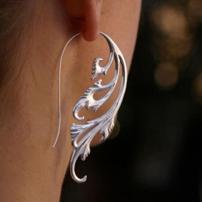 Vintage Blatt Hohl Ohrringe Geometrische Kreativität Silberfarbe Hängeohrringe für Damen