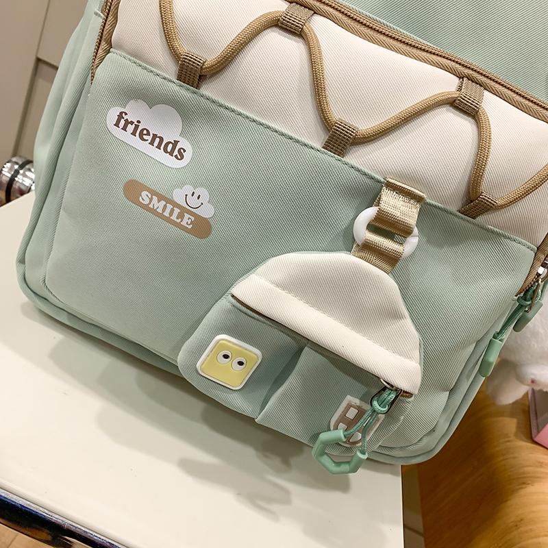 Student Schoolbag Women's Color Contrast Backpack Large Capacity Backpack with Coin Purse