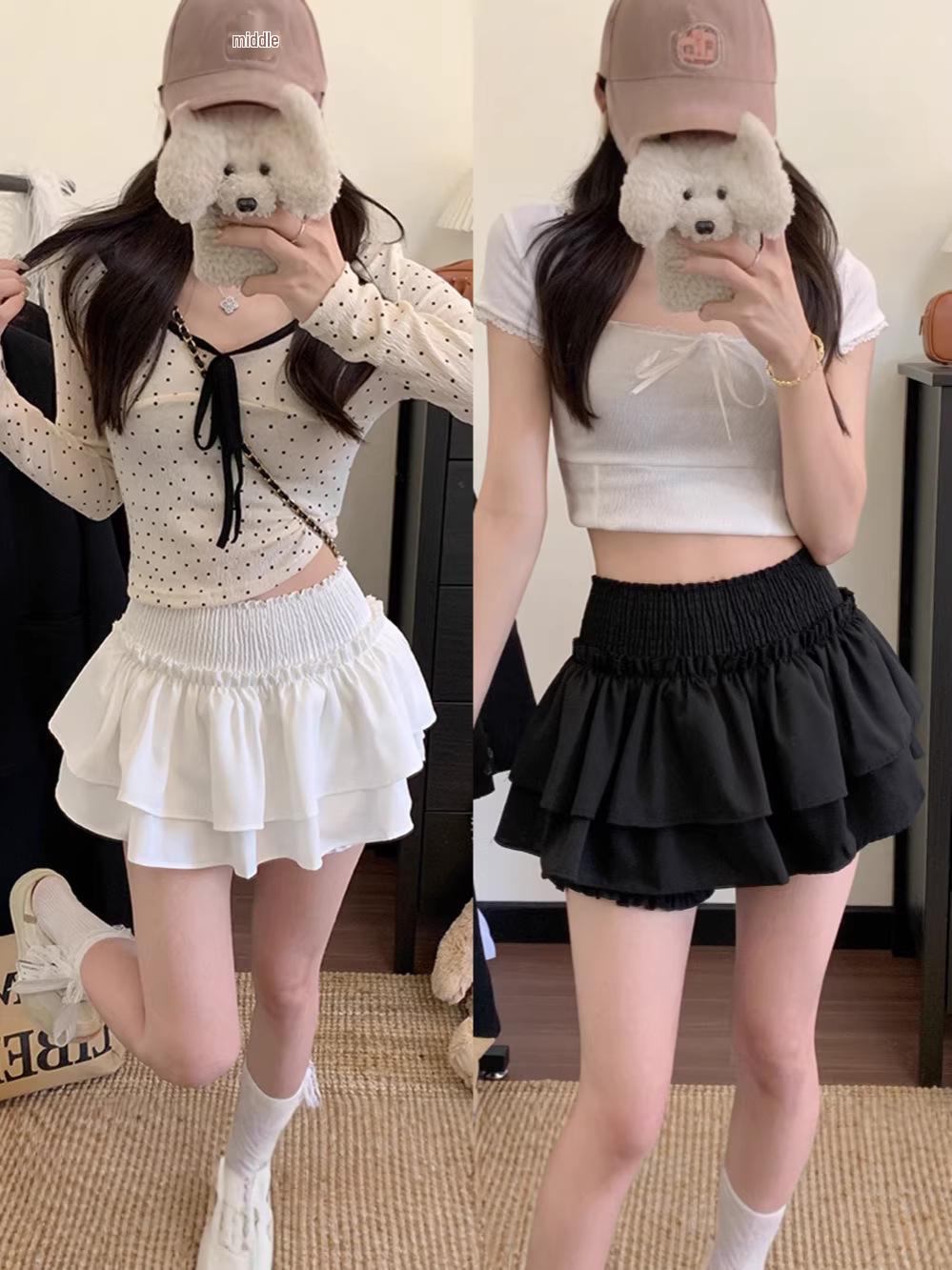 

Plus Size Women s High Waist Layered Ballet Skirt - Korean Style, Slimming, Sweet, Spicy, and Fluffy. L белый