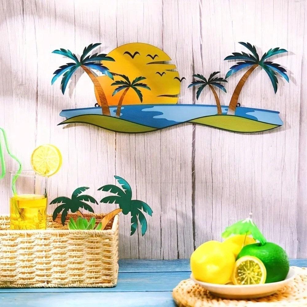 Tropical Palm Tree Metal Wall Art Beach House Decor Modern Coastal Sculpture for Bathroom Living Room