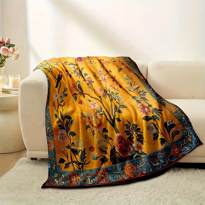 1pc Vintage Style Floral and Bird Blanket, Cozy Home Decor for Holiday Season, Ideal Gift for Christmas, New Year and Family