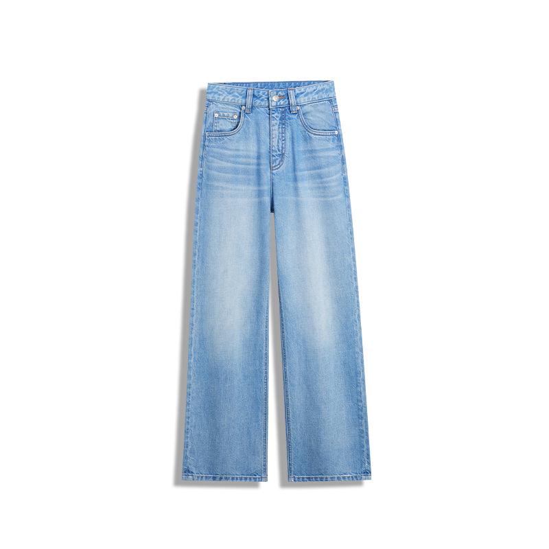 Hemp Tencel Cool Breathable Blue Denim Straight-Leg Jeans L