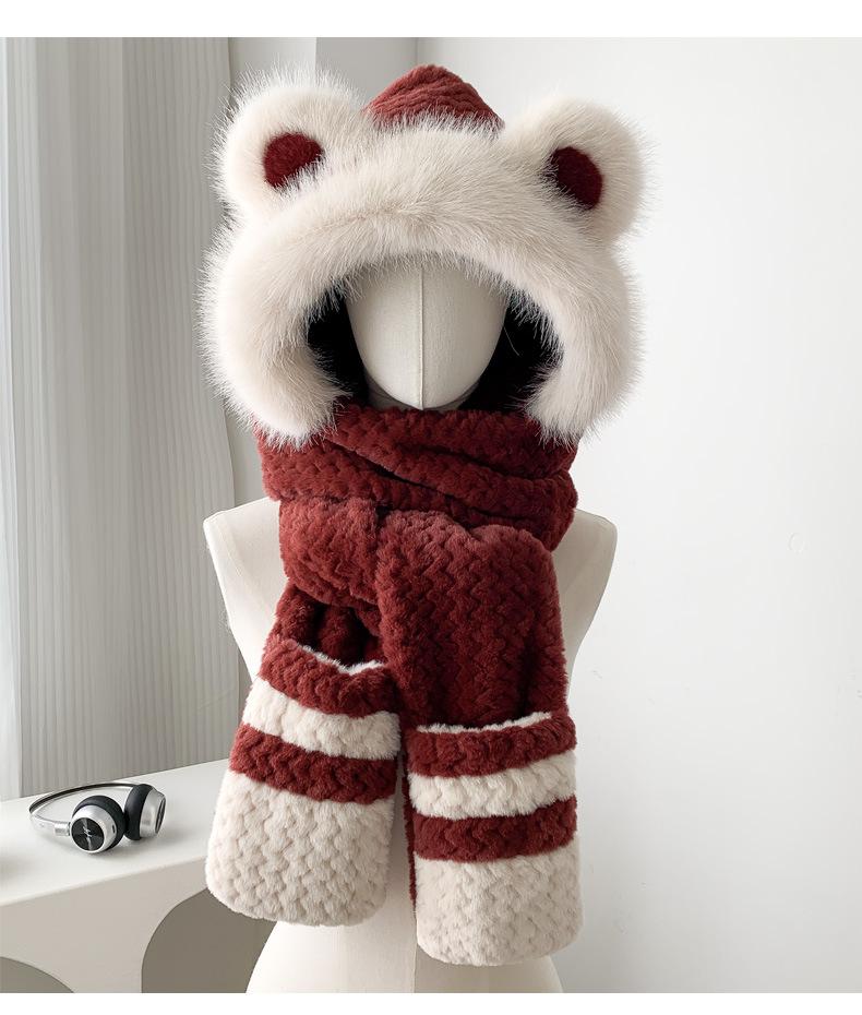 Wintermütze, Schal, Integrierte warme Plüschmütze für Kinder