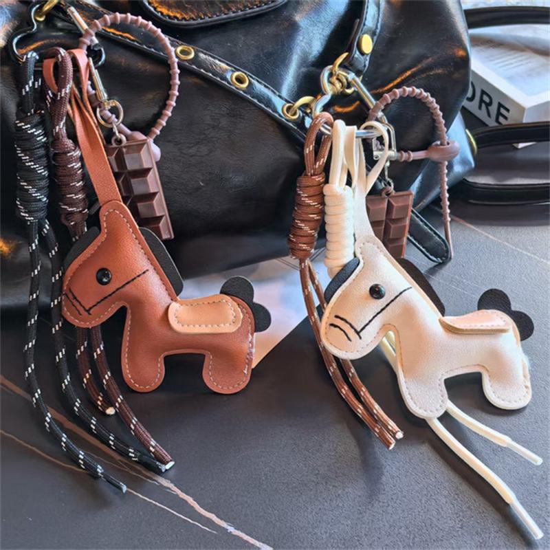 3d Cute Animal Keychain Creative Little Horse-shaped Bag Charm Horse Year Mascot Decoration Woven Rope Chocolate Keychain Gift