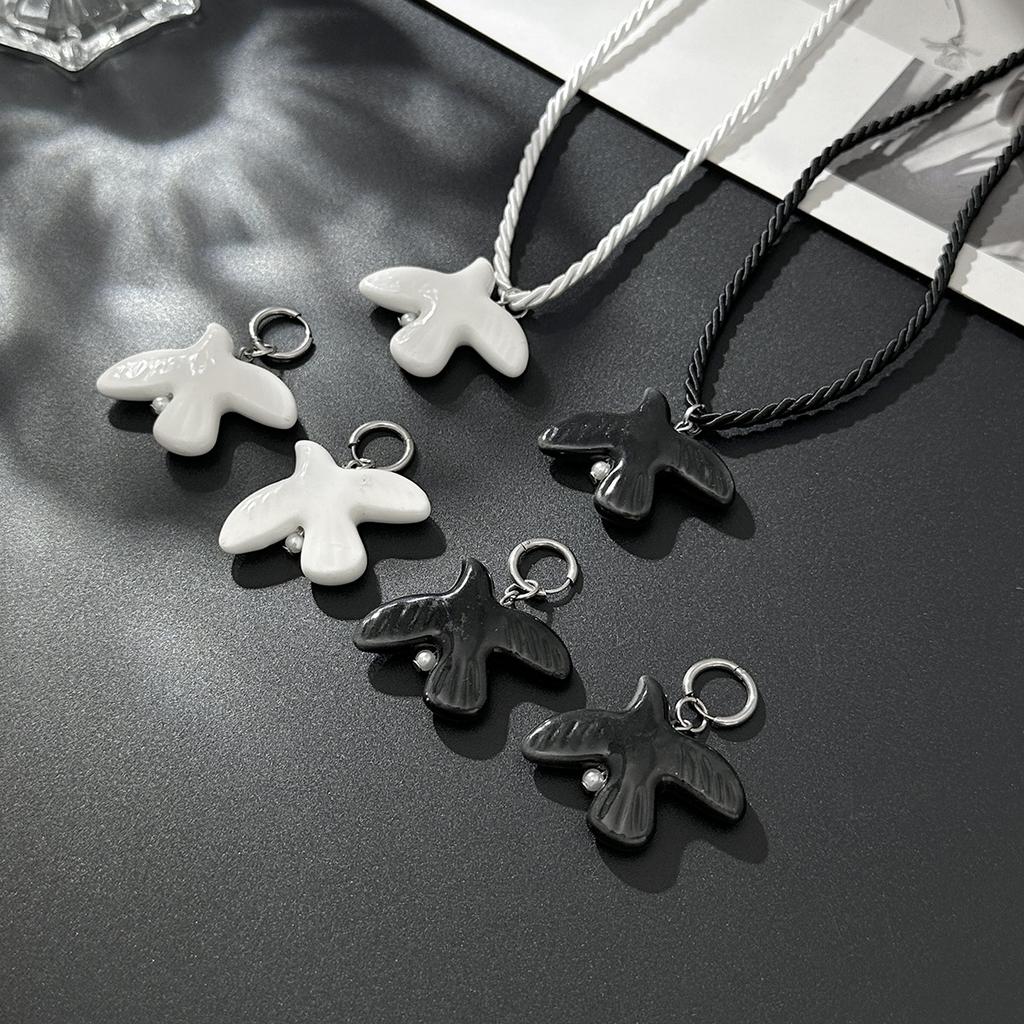Stylish White Ceramic Peace Dove Necklace Women, Simple Rope Peace Dove Collarbone Necklace