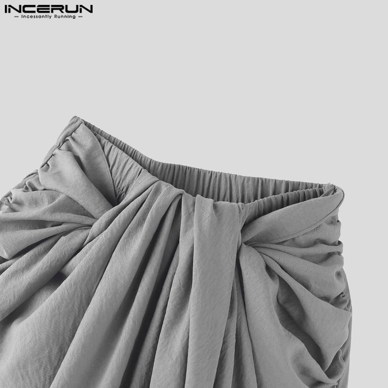 INCERUN Men Elastic Waist Twisted Irregular Layers Casual Loose Long Pants Trousers