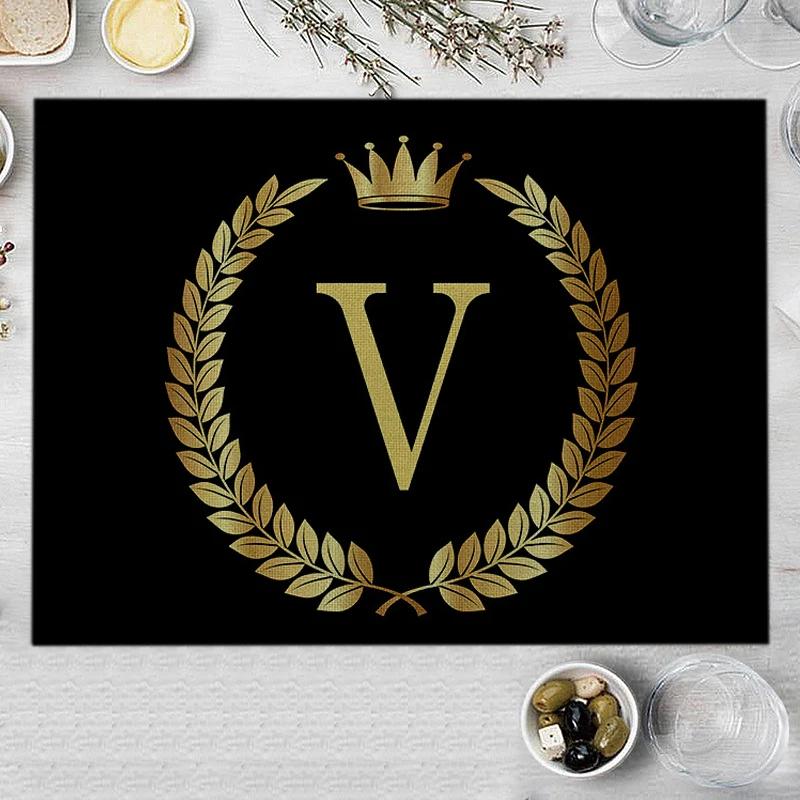 1PC Home Decor Black Gold Letter Printing Linen Placemat for Dining Table Drink Coaster Home Decoration Modern Kitchen Cup Pads