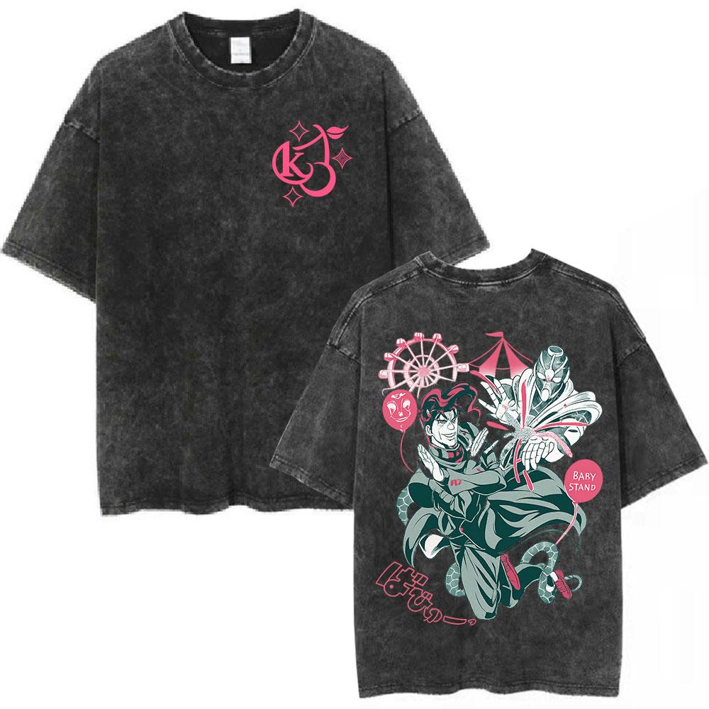 2026 New Anime JoJo Bizarre Adventure Vintage Washed T-shirt Diavolo Doppio Manga T-shirts Men Women Cotton Oversized T Shirts