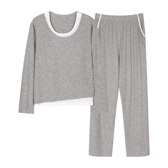 Two Piece Modal Pajamas Set for Women Long Sleeve Top And Pants Sleepwear with Built-in Bra Casual Loungewear Pjs Set