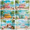 Summer Beach Backdrop Tropical Hawaii Seaside Ice Cream Truck Palm Tree Surfboard Kids Birthday Decor Photography Background