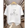 Funny "I'm Fine" Fall Into the Water Thumb Print Black T Loose Casual Short Sleeve Men and Women with the Same Paragraph.