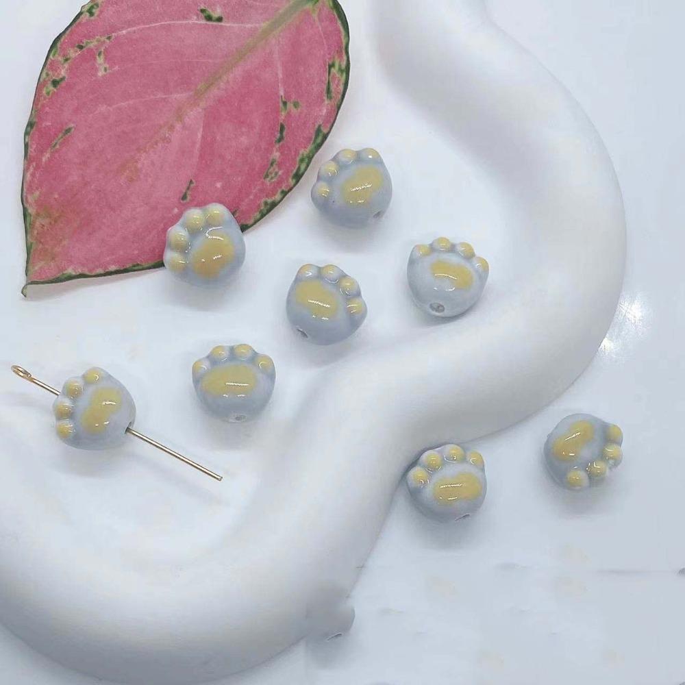 10Pcs Cartoon Design Cat Paw Beads Ceramic Jewelry Making Material  Student
