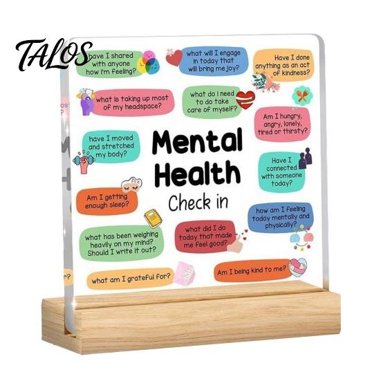 Wooden Base Table Ornament Motivational Mental Health Desktop Decoration, Acrylic Sign with Stand, Inspirational Desk Office Decor, for Therapy
