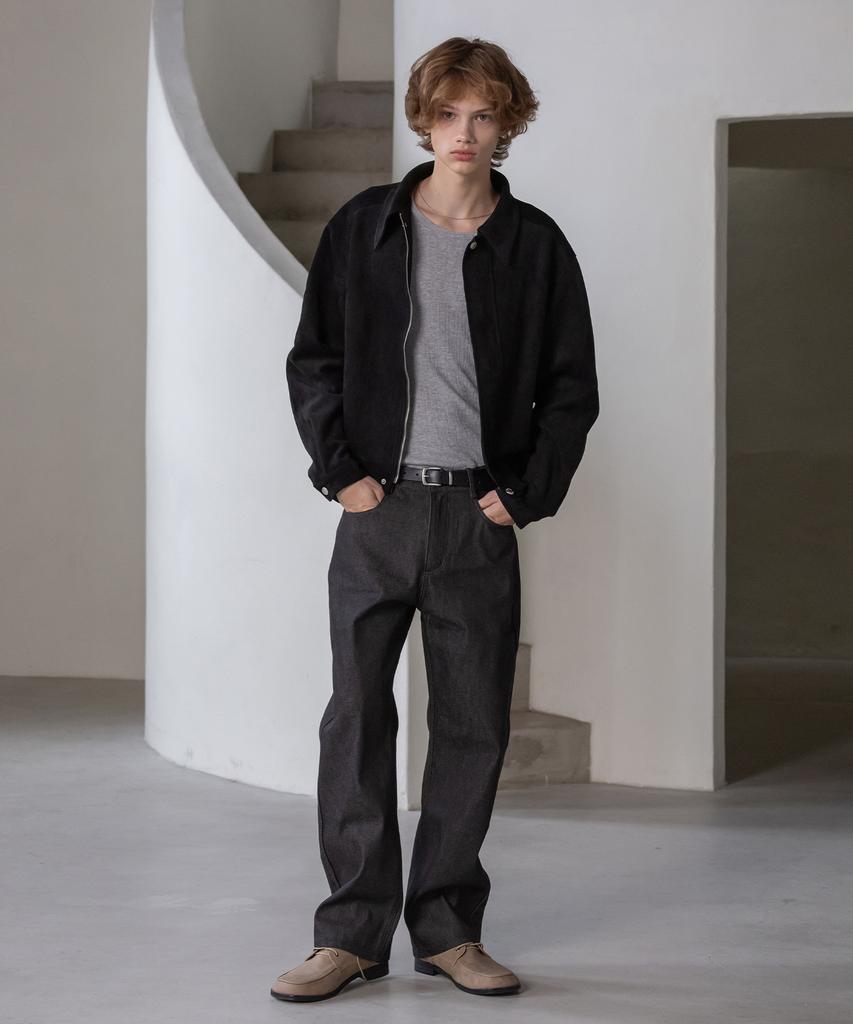 Decoroso Suede Zip-Up Blouson Jacket [Black]