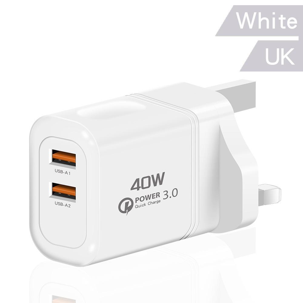 EU/US/UK 40W Charger Plug 2USB Quick Charge Adapter for iPhone/Xiaomi/Samsung