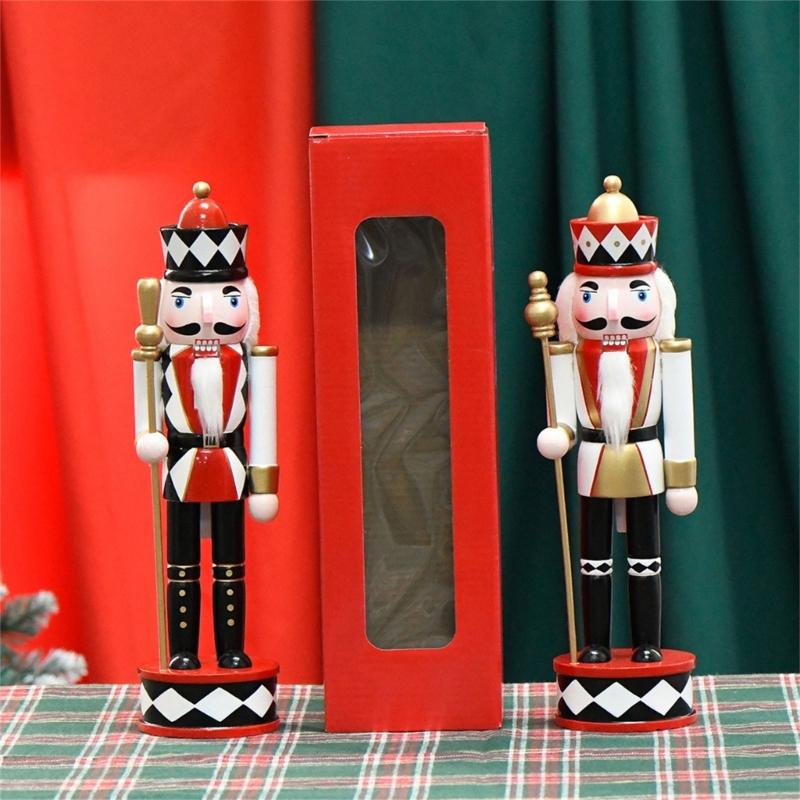 30cm Christmas Nutcrackers Ornament Hand Painted Doll Wood Solider King Figurine Tabletop Decorations for Home Bedroom