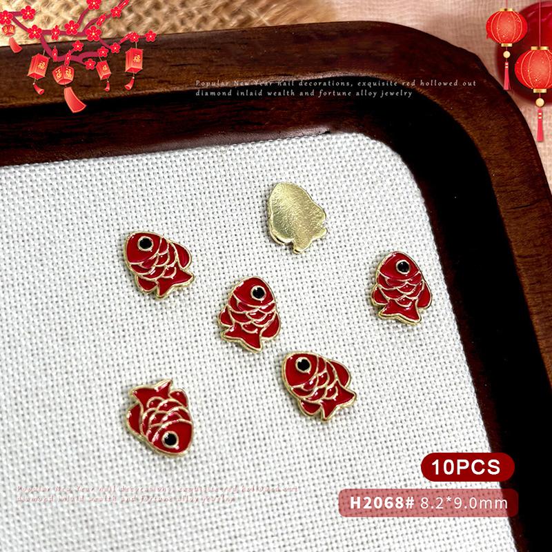 2026 New Year Fortune Alloy Nail Art Jewelry / Lucky Bag Chinese Knot Goldfish Ingot Coin Nail Decor DIY Year Of The Horse