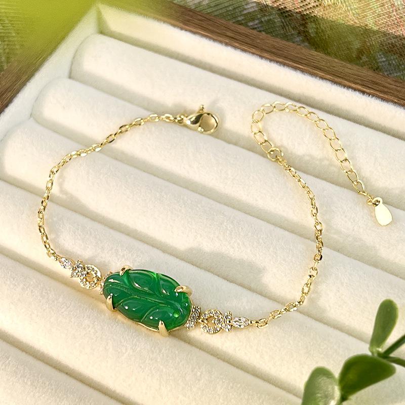 Jewelry Bracelet Chalcedony Gourd Safety Buckle Leaf Bracelet Light Luxury High Sense New Chinese Women