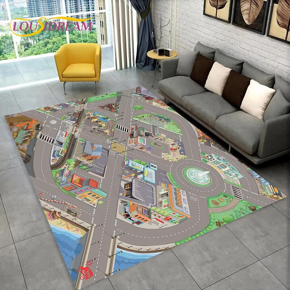Child Playmat Highway Simulated City Traffic Playroom Area Rug,Carpet for Home Living Room Bedroom Sofa ,kids Non-slip Floor Mat