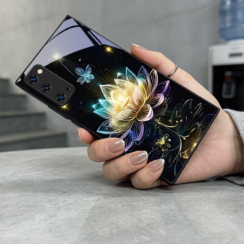 Tellar Luminescence Lotus Black Glass Phone Case For Samsung Galaxy S20 S21 S22 S23 Plus S24 FE S25 Ultra S26 Edge S25 S20 Cover