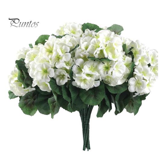 Long-lasting Decorative Flowers 1/6/12Pcs Artificial Geranium Flower with Green Leaves Realistic UV Resistant No Fading Fake Silk Indoor Outdoor