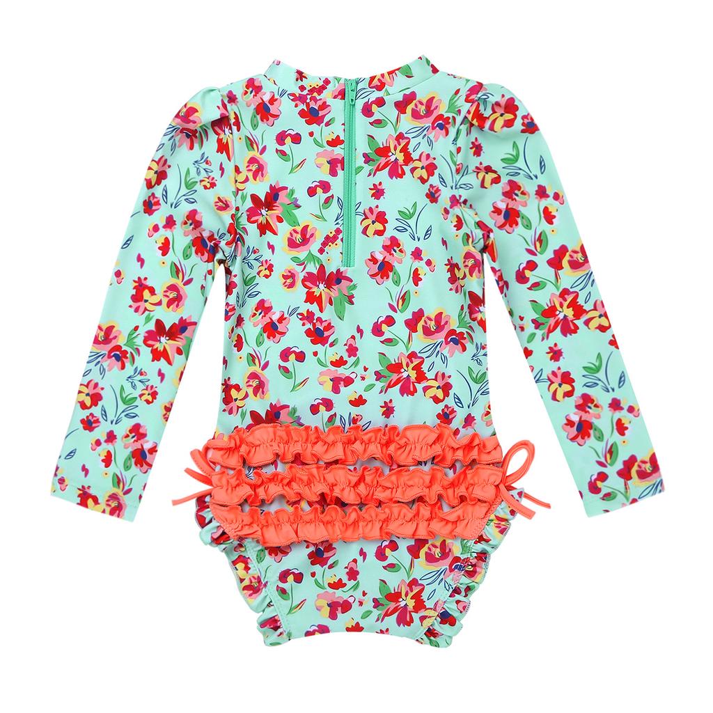 Toddler Girls Swimsuit Rompers Zipper Rash Guard Bathing Suit Long Sleeve Ruffle Swimsuit Upf 50 Sun Protection Cute Kids Girl Bikini Swimwear Toddle
