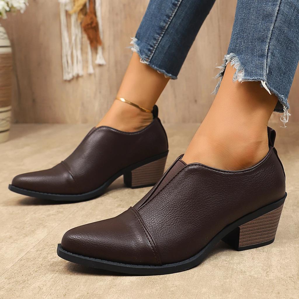 Fashion Pointed Toe Chunky Heel Ankle Boots for Women 2025 New British Style Black Dress Shoes Woman Fashion PU Leather Chelsea Boots