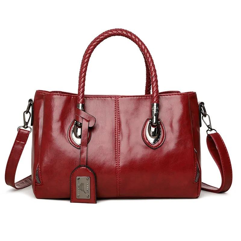 Womens Stylish PU Leather Handbag Woven Handle Adjustable Strap Single Shoulder Bag Handheld Crossbody Design Daily Bag for Commute Casual Activities