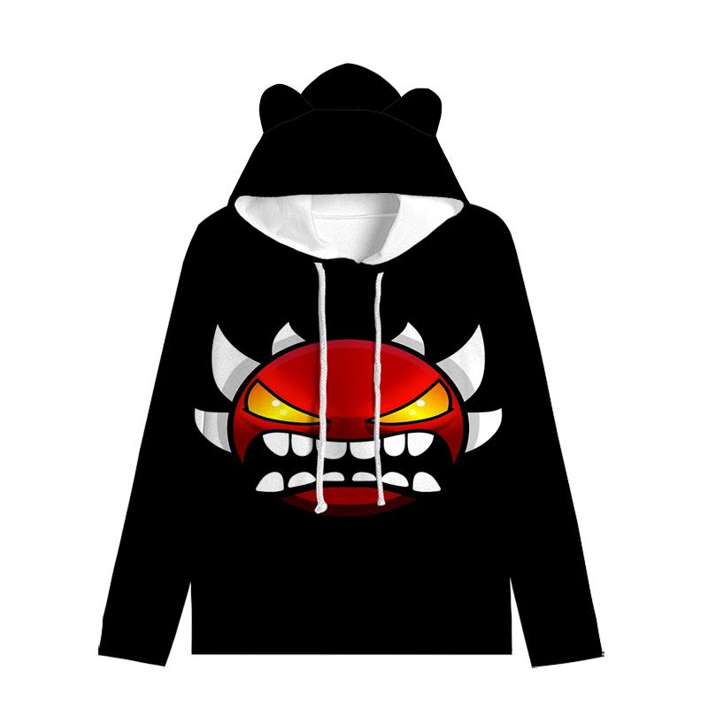 Dětská mikina Angry Geometry Dash pro chlapce Dívčí mikina Harajuku Streetwear Hip Hop Kawaii Cat Ear Pullover s kapucí