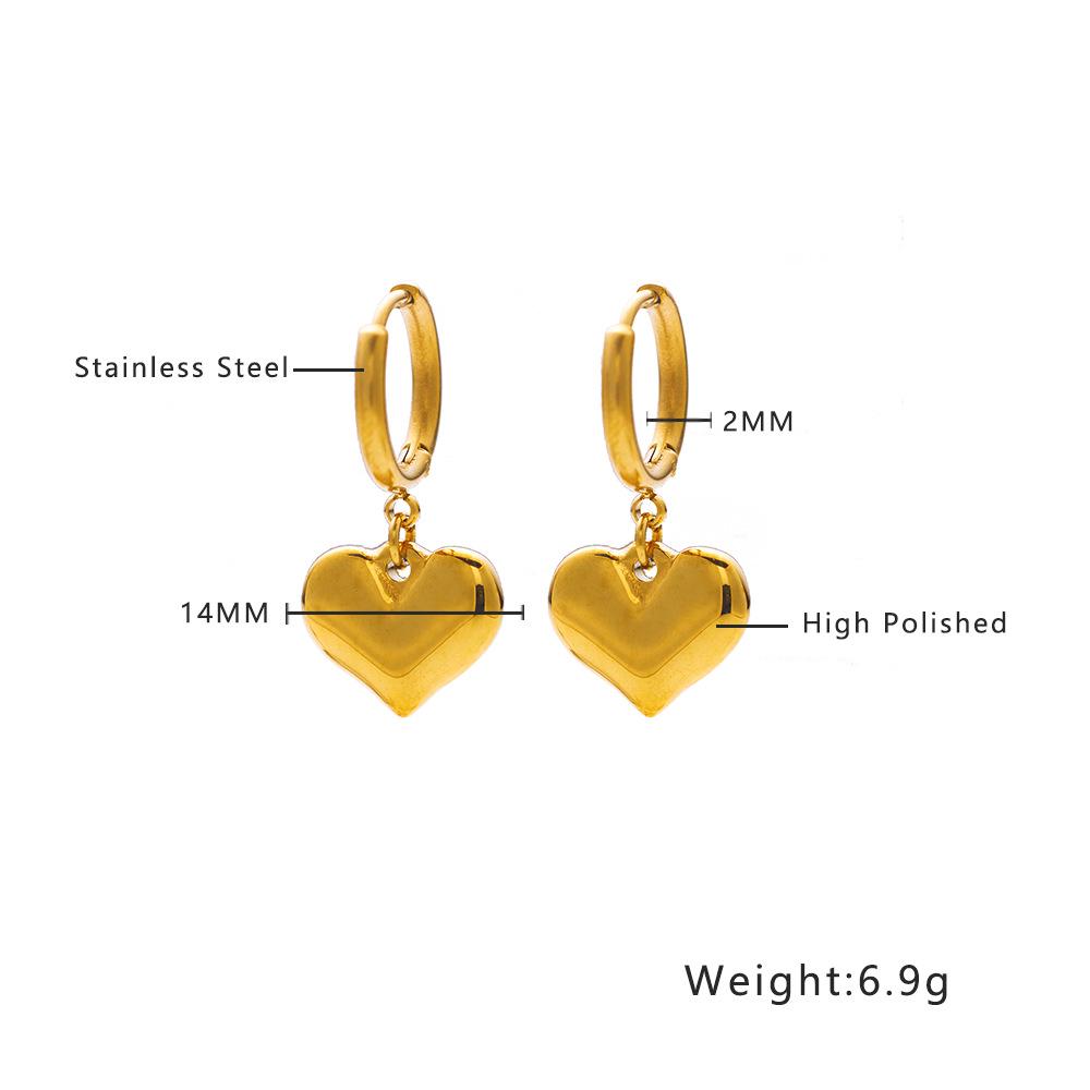 European American INS Style Titanium Heart-Shaped Dangle Hoop Earrings - French Retro High-End Design for Women
